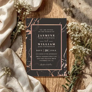 Rose Gold Marble Elegant Modern QR Code Wedding Invitation