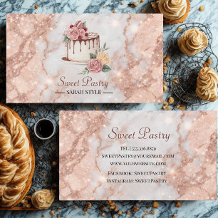 rose gold marble Elegant Pastry Business Card