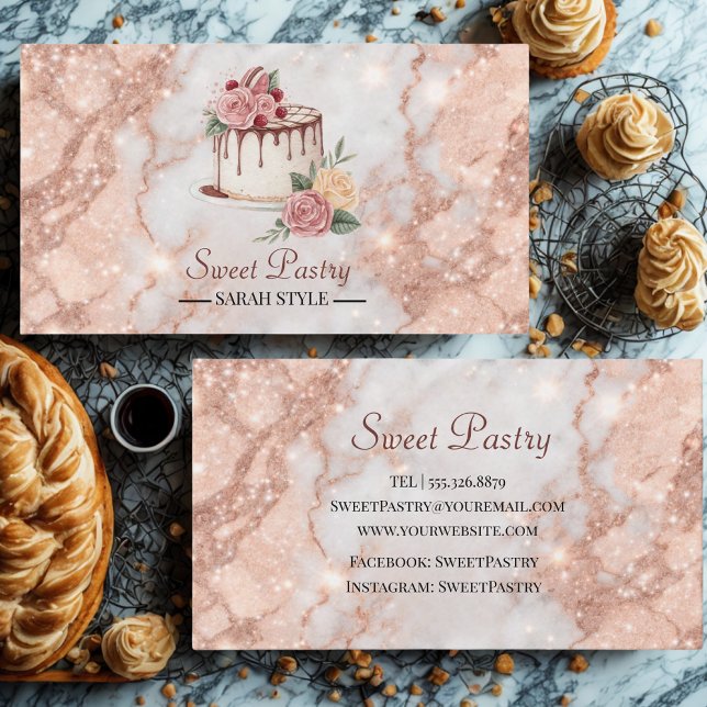 rose gold marble Elegant Pastry  Business Card (Creator Uploaded)