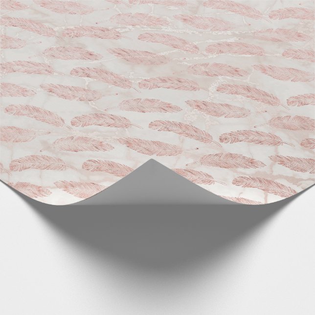 Rose Gold Marble Feather Wrapping Paper (Corner)