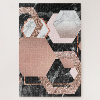 Rose gold marble geometric jigsaw puzzle