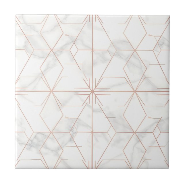 Rose Gold Marble Geometric Pattern Ceramic Tile (Front)