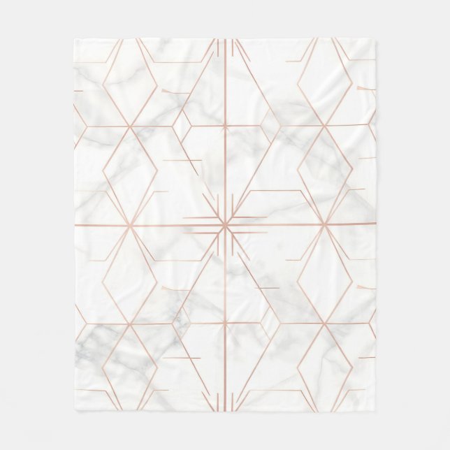 Rose Gold Marble Geometric Pattern Fleece Blanket (Front)
