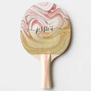 Rose gold marble girly script name ping pong paddle