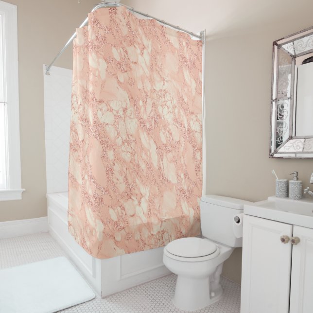Rose Gold Marble Glitter 3 Shower Curtain (In Situ)