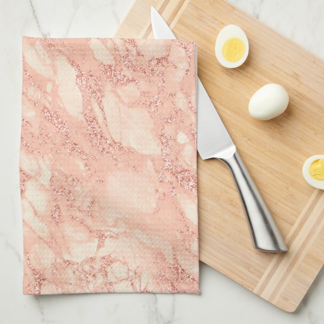 Rose Gold Marble Glitter 3 Tea Towel (Quarter Fold)