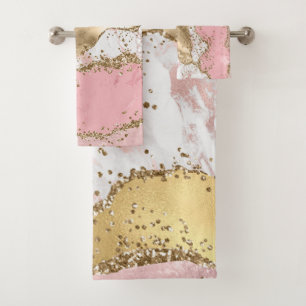 Rose Gold Marble Glitter Agate Bath Towel Set