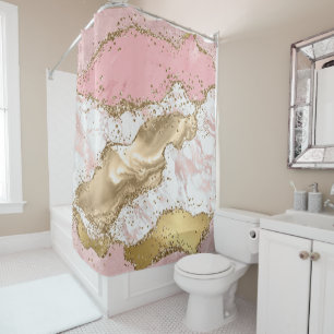 Rose Gold Marble Glitter Agate Shower Curtain