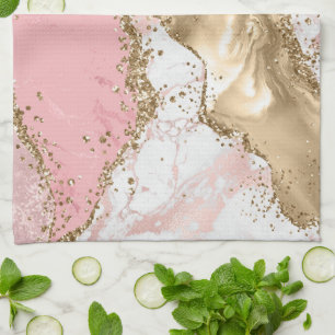 Rose Gold Marble Glitter Agate Tea Towel