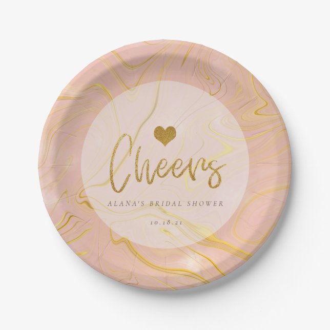 Rose Gold Marble Glitter Bridal Shower Paper Plate (Front)