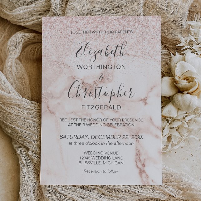 Rose Gold Marble Glitter Elegant Wedding Invitation (Creator Uploaded)
