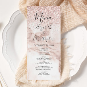 Rose Gold Marble Glitter Elegant Wedding Menu