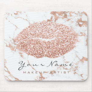 Rose Gold Marble Glitter Name Makeup Lips Kiss Mouse Pad