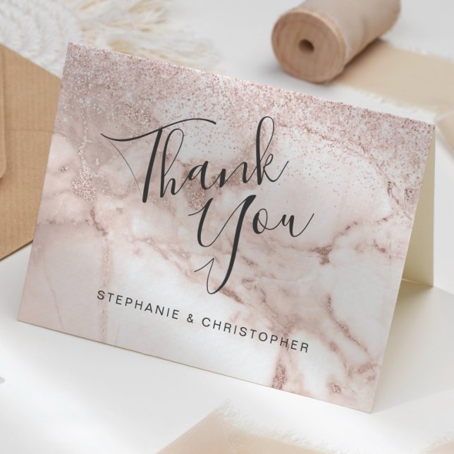 Rose Gold Marble Glitter Ombre Wedding Thank You Card (Creator Uploaded)