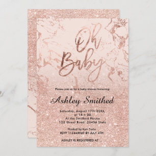 Rose gold marble glitter pink ombre Oh baby shower Invitation