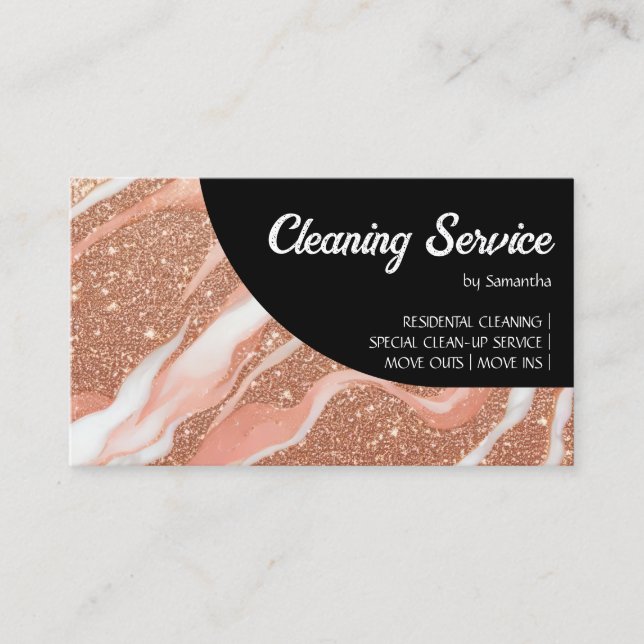 Rose Gold Marble Glitz Black Business Card (Front)