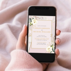 Rose Gold Marble Gold Geometric Eucalyptus Floral Invitation