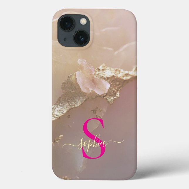 Rose gold marble gold glitter monogram Case-Mate iPhone case (Back)