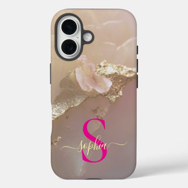 Rose gold marble gold glitter monogram Case-Mate iPhone case (Back)
