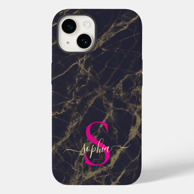 Rose gold marble gold glitter monogram Case-Mate iPhone case (Back)