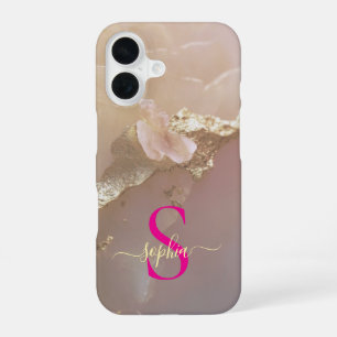Rose gold marble gold glitter monogram iPhone 16 case