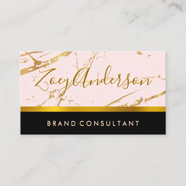 Rose Gold Marble | Gold Trim Business Card (Front)