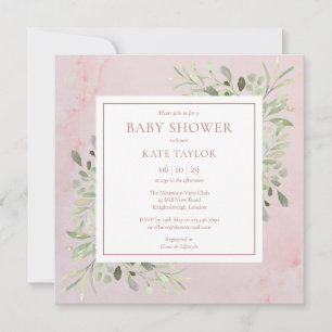 Rose Gold Marble Greenery Baby Shower Sprinkle Invitation