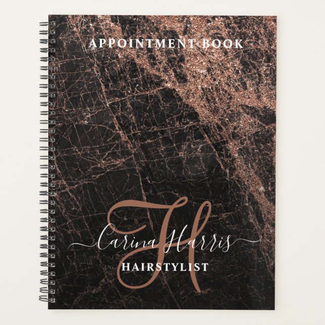 Rose Gold Marble Hairstylist Appointment Book Planner (Front)