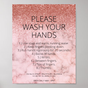Rose Gold Marble Health Safety Glitter Hair Salon Poster