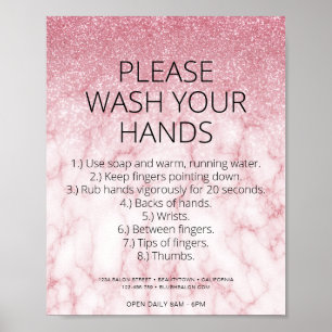 Rose Gold Marble Health Safety Glitter Hair Salon Poster