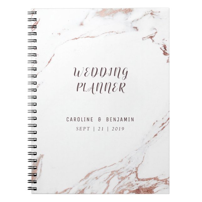 Rose gold marble luxury modern wedding planner notebook (Front)