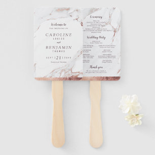 Rose gold marble luxury modern wedding program hand fan