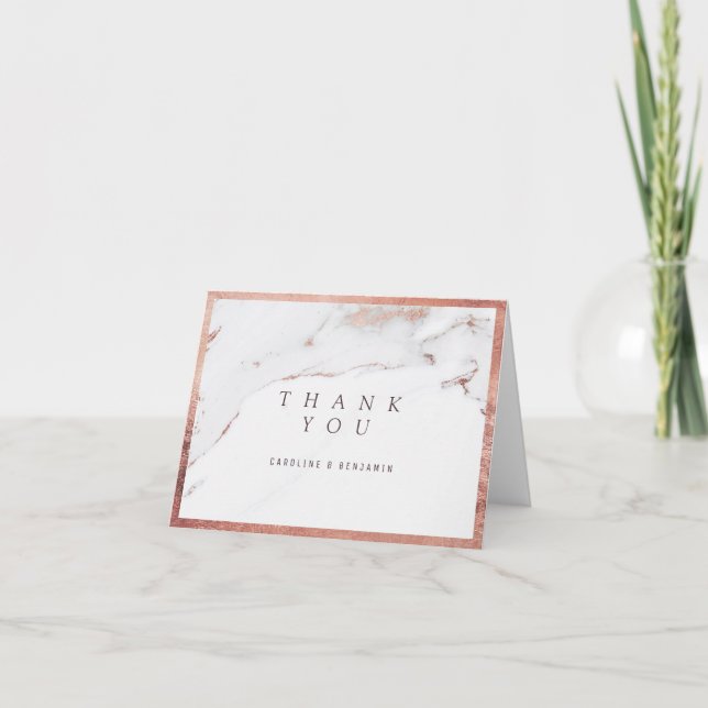 Rose gold marble luxury modern wedding thank you card (Front)
