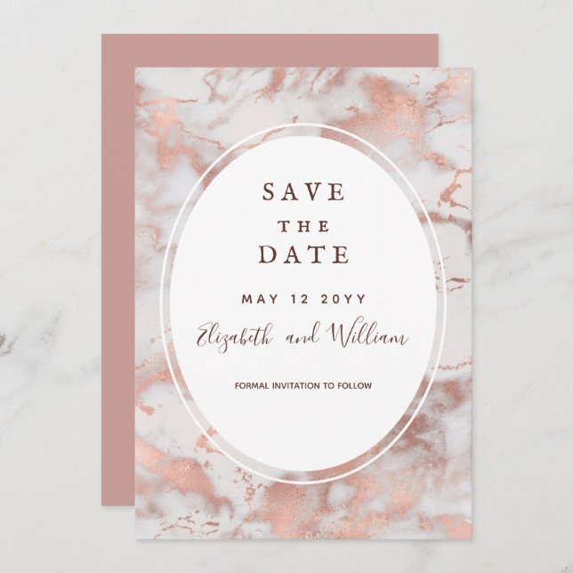 Rose Gold Marble Minimal Save the Date Invitation (Front/Back)