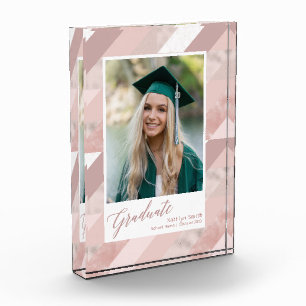Rose Gold Marble Modern Graduation Girl Photo Block