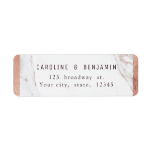 Rose gold marble modern wedding return address label