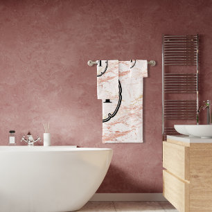Rose Gold Marble Monogram Bath Towel Set