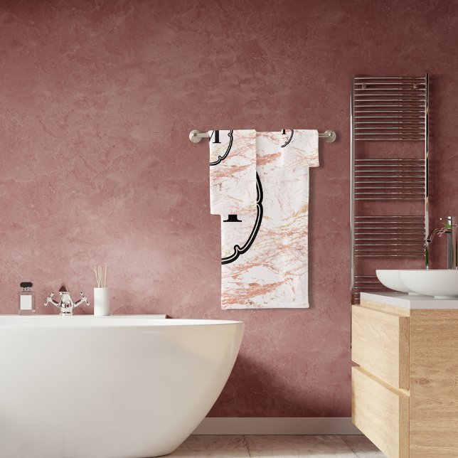 Rose Gold Marble Monogram Bath Towel Set (Creator Uploaded)