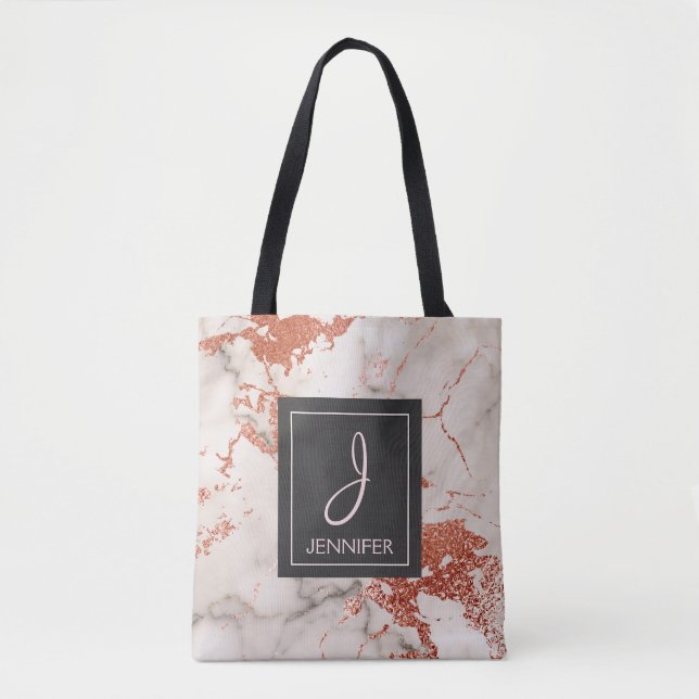Rose Gold Marble Monogram Book Bag (Front)