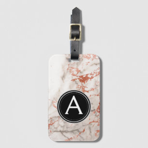 Rose Gold Marble Monogram Luggage Bag Tag