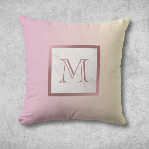 Rose Gold Marble Monogram Pink Ombre Cushion