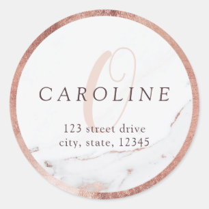 Rose gold marble monogram return address label