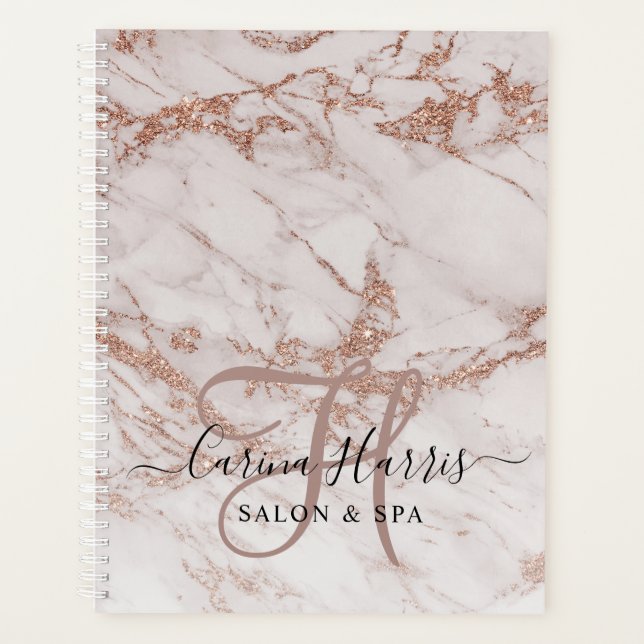 Rose Gold Marble Monogram Salon Appointment Book Planner (Front)