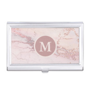 Rose Gold Marble Monogrammed Business Card Holder
