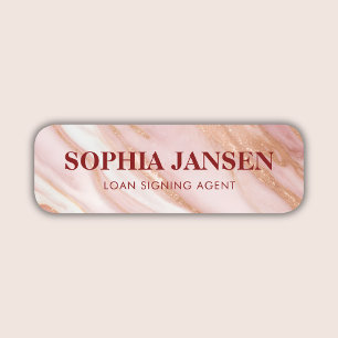 Rose Gold Marble Notary Public Loan Signing Agent  Name Tag