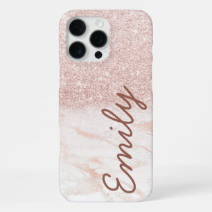 Rose Gold Marble Ombre Glitter Custom Name iPhone 16 Pro Max Case