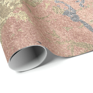 Rose Gold Marble Peach Blush Grey Abstract Wrapping Paper