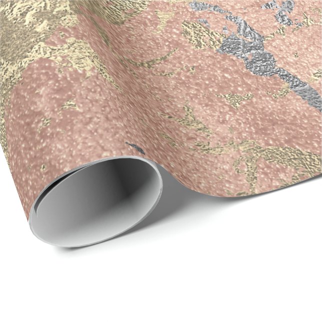 Rose Gold Marble Peach Blush Grey Abstract Wrapping Paper (Roll Corner)