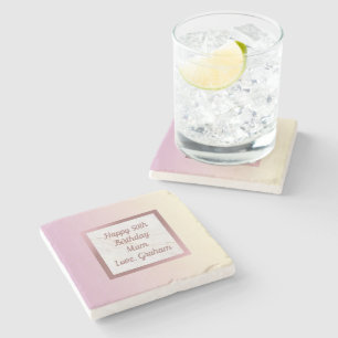 Rose Gold Marble Pink Gradient with Text Stone Coaster