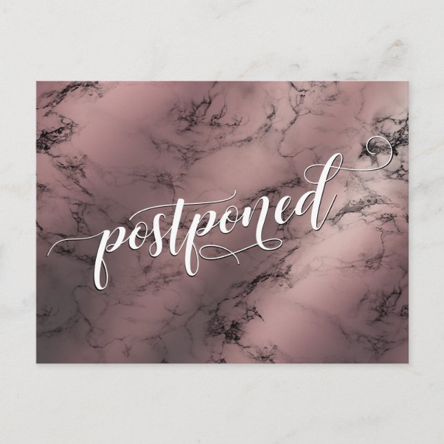 Rose Gold Marble Postponed Wedding Announcement Postcard (Front)